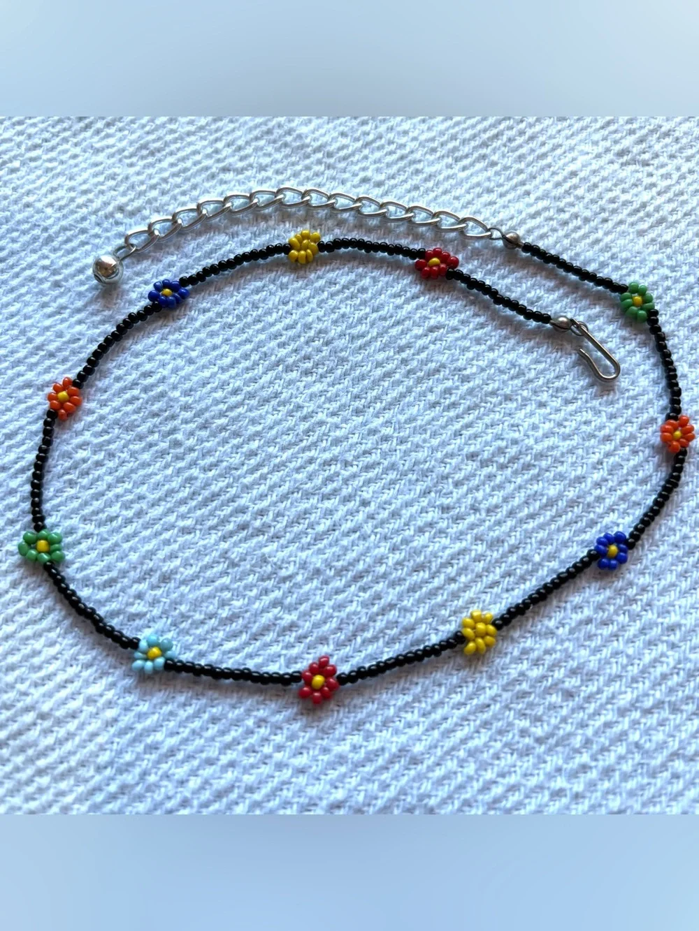Multi-colored beaded flower necklace